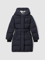 Reiss Navy Larissa 9-13 yrs Water Resistant Belted Puffer Coat - Image 2 of 5