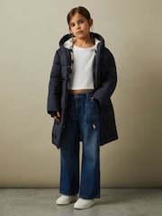 Reiss Navy Larissa 9-13 yrs Water Resistant Belted Puffer Coat - Image 3 of 5