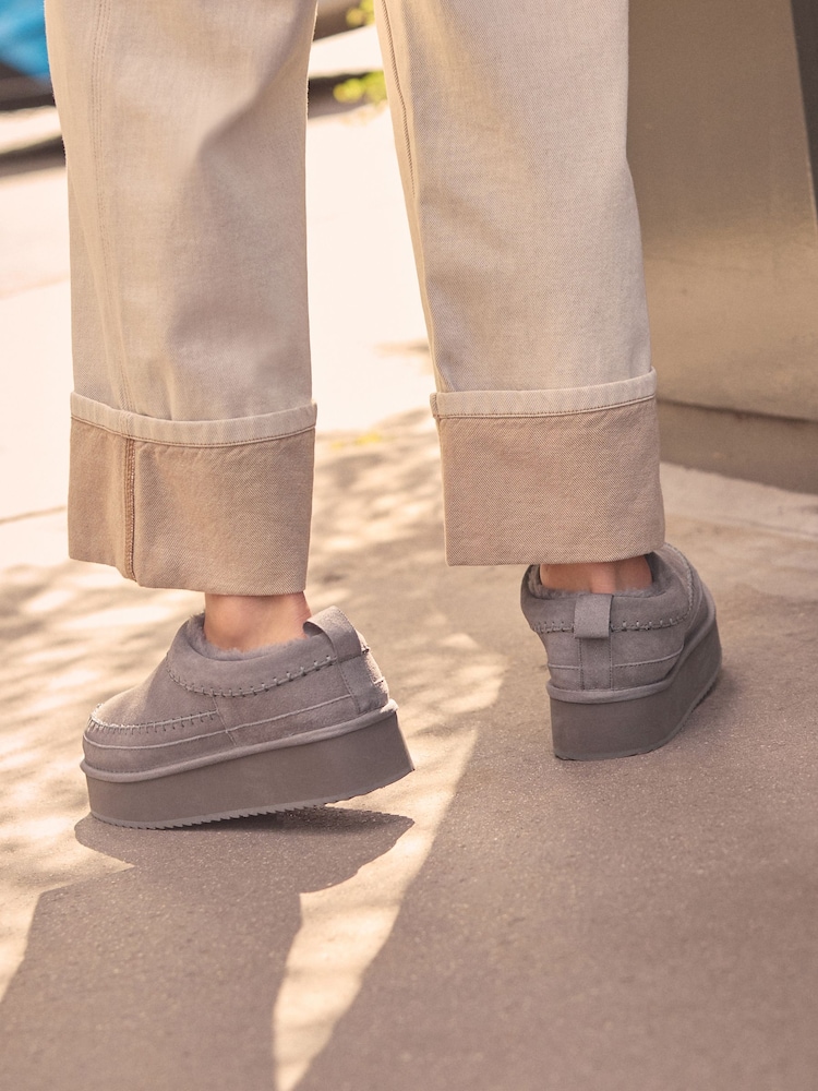 Grey Forever Comfort® Leather Cosy Borg Lined Slip-On Shoes - Image 4 of 10
