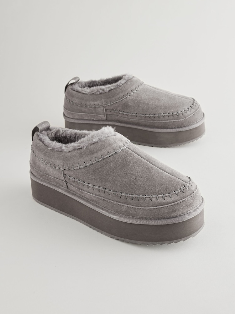 Grey Forever Comfort® Leather Cosy Borg Lined Slip-On Shoes - Image 5 of 10