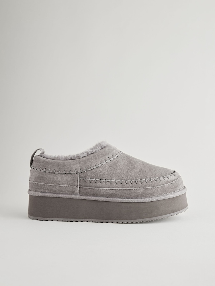 Grey Forever Comfort® Leather Cosy Borg Lined Slip-On Shoes - Image 6 of 10