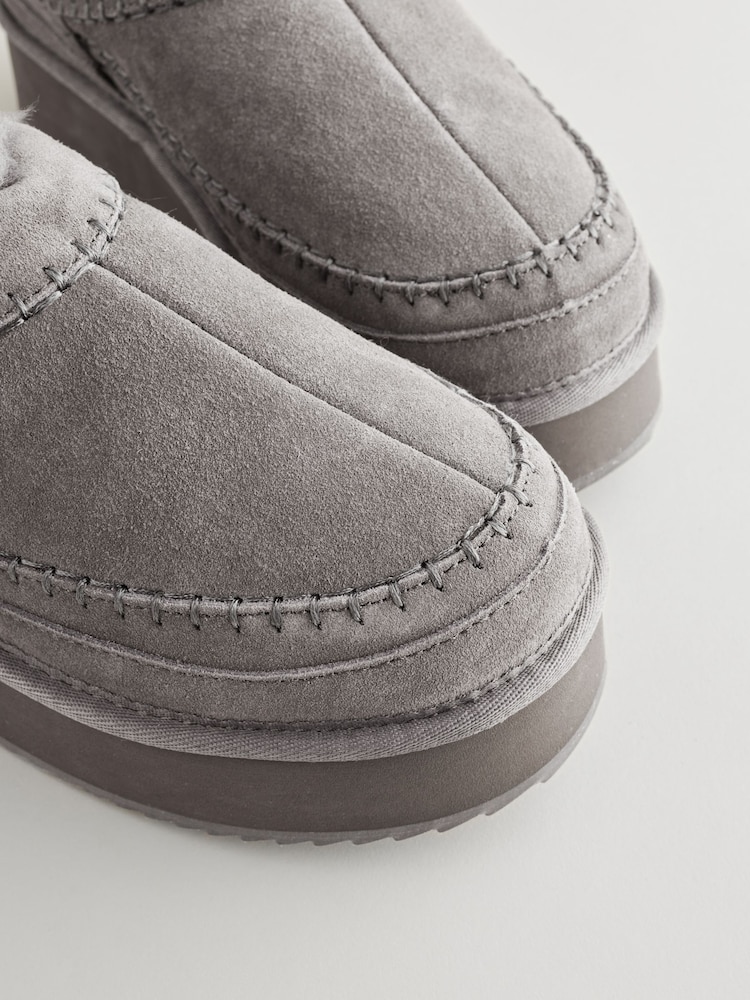 Grey Forever Comfort® Leather Cosy Borg Lined Slip-On Shoes - Image 8 of 10