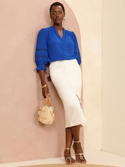 Love & Roses Blue 3/4 Sleeve V Neck Dobby Blouse - Image 4 of 4