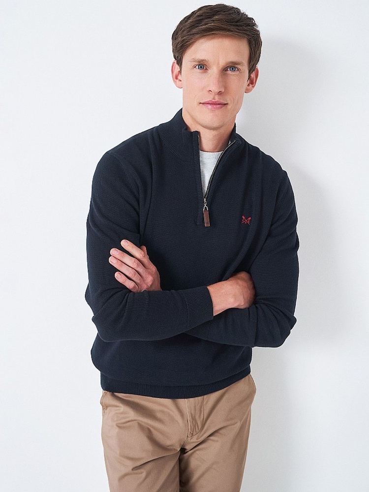 Crew Clothing Company Light Blue Quarter Zip Knitted Jumper - Image 1 of 3