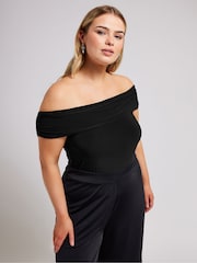 Yours Curve Black Ruched Bardot Bodies - Image 1 of 5
