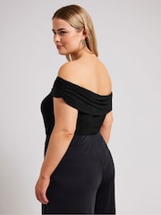 Yours Curve Black Ruched Bardot Bodies - Image 3 of 5
