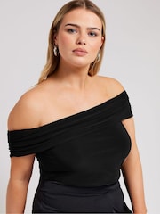 Yours Curve Black Ruched Bardot Bodies - Image 4 of 5