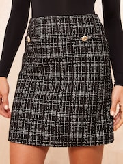 Friends Like These Black/White Boucle Mini Skirt With Button Detailing - Image 1 of 4
