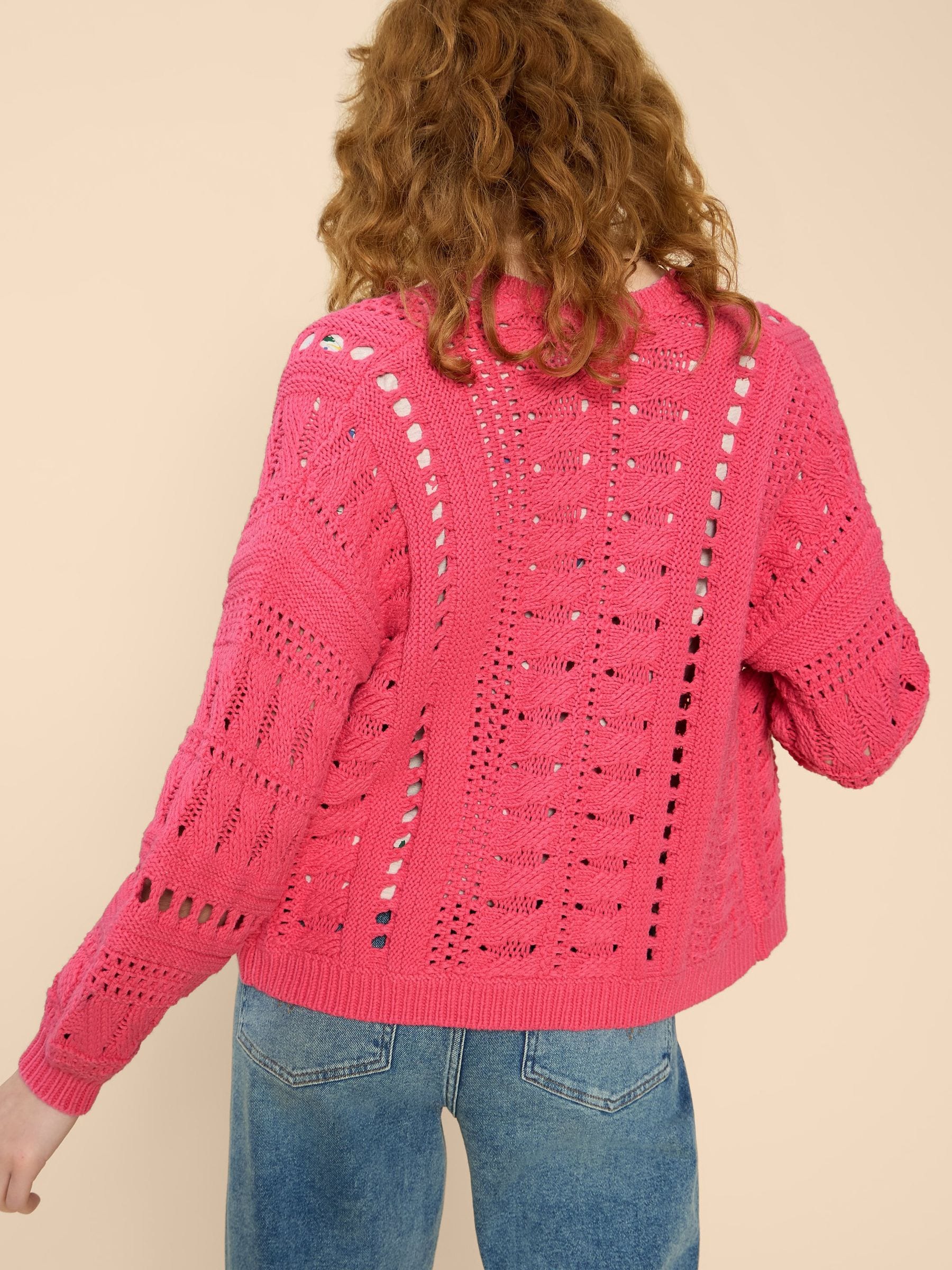 Buy White Stuff Pink Casey Crochet Cardigan from Next Luxembourg