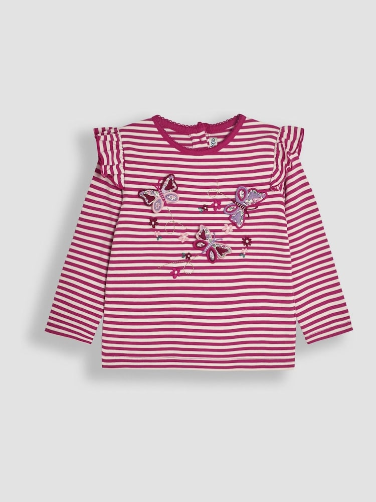 Flieder/Schmetterling - JoJo Maman Bébé Frill Long Sleeve Appliqué Top - Bild 1 von 3 Flieder/Schmetterling - JoJo Maman Bébé Frill Long Sleeve Appliqué Top - Bild 1 von 3