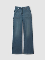 Reiss Mid Blue Delilah Petite Mid Rise Flared Utility Jeans - Image 2 of 7