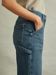 Reiss Mid Blue Delilah Petite Mid Rise Flared Utility Jeans - Image 4 of 7