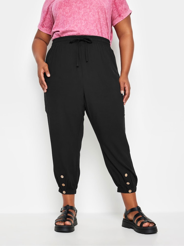 Yours Curve Black Pocket Button Cropped Trousers - Image 1 of 6