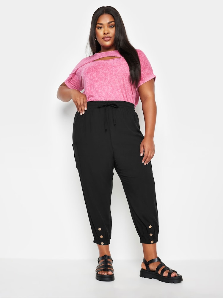 Yours Curve Black Pocket Button Cropped Trousers - Image 2 of 6