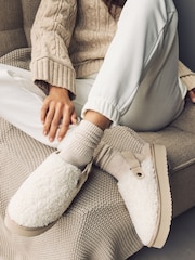 Cream Borg Platform Mule Slippers - Image 1 of 7