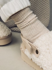 Cream Borg Platform Mule Slippers - Image 2 of 7