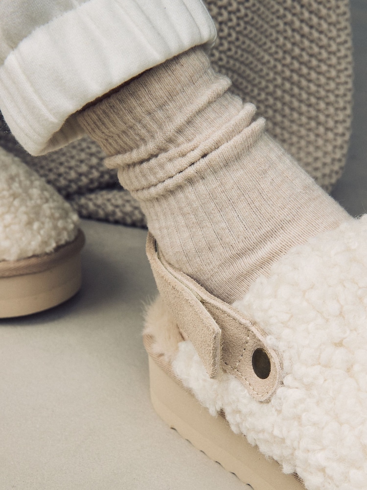 Cream Borg Platform Mule Slippers - Image 2 of 7