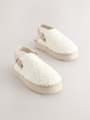 Cream Borg Platform Mule Slippers - Image 3 of 7