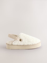 Cream Borg Platform Mule Slippers - Image 4 of 7