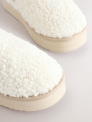 Cream Borg Platform Mule Slippers - Image 5 of 7