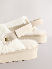 Cream Borg Platform Mule Slippers - Image 6 of 7
