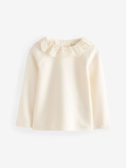White Long Sleeve Embroidery Collar T-Shirt - Image 1 of 1