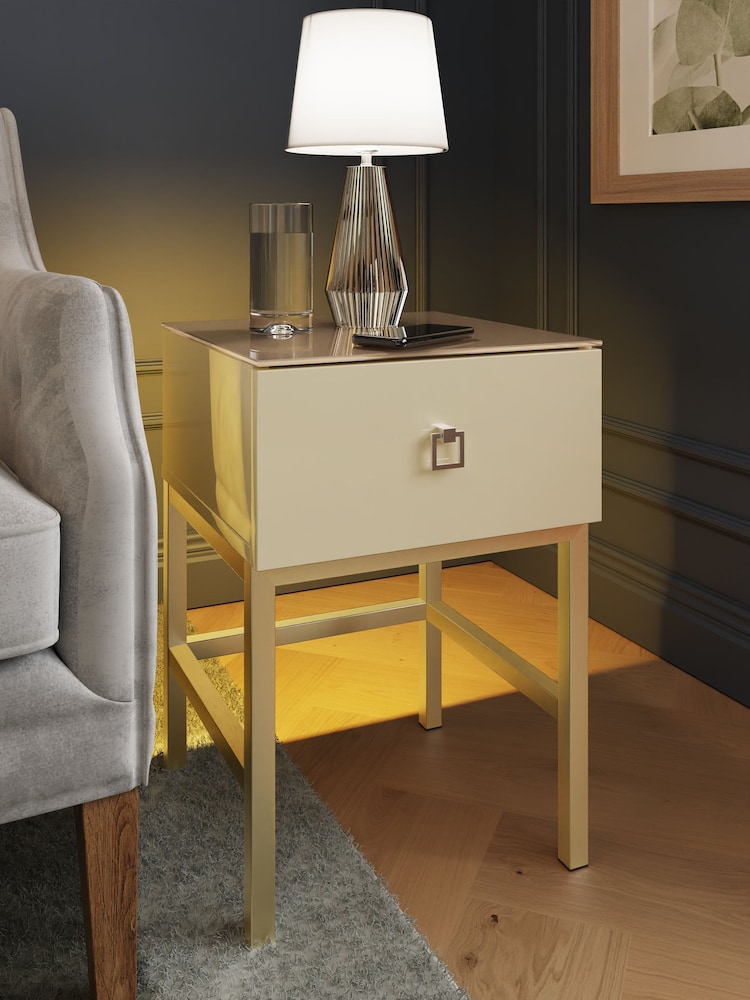 Frank Olsen Antique White Lyra SMART One Drawer Side Table - Image 1 of 9