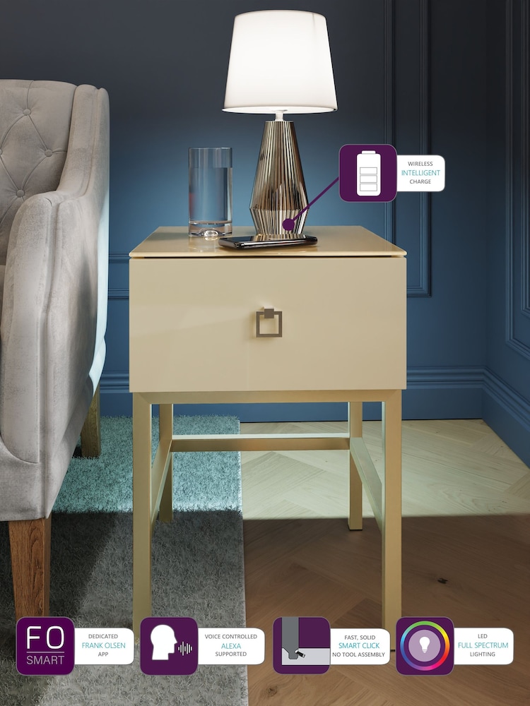 Frank Olsen Antique White Lyra SMART One Drawer Side Table - Image 2 of 9