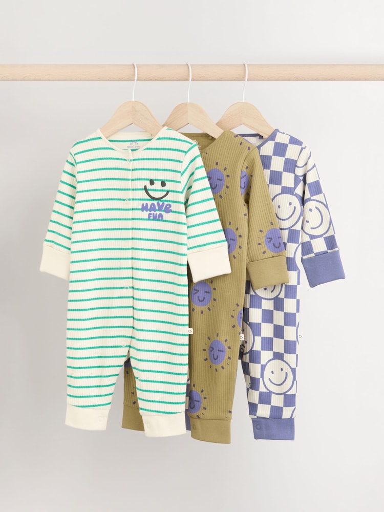 Purple/Green Baby Footless Sleepsuits 3 Pack (0mths-3yrs) - Image 1 of 10