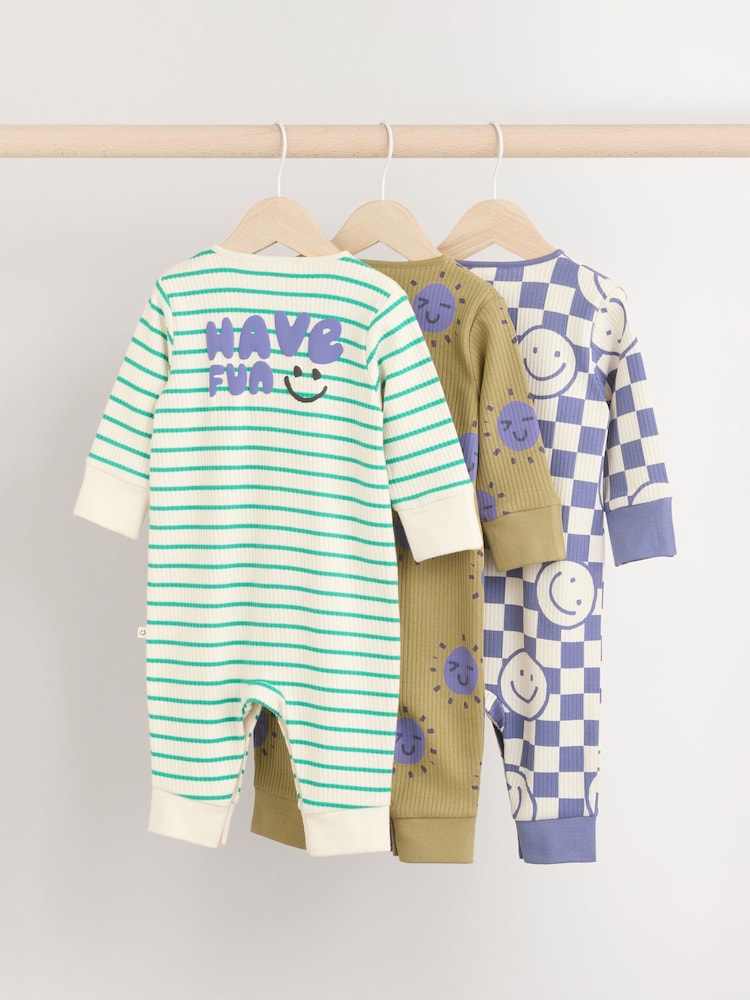 Purple/Green Baby Footless Sleepsuits 3 Pack (0mths-3yrs) - Image 2 of 10