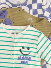 Purple/Green Baby Footless Sleepsuits 3 Pack (0mths-3yrs) - Image 7 of 10