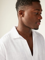 White Linen Blend Long Sleeve Kaftan Shirt - Image 1 of 8