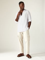 White Linen Blend Long Sleeve Kaftan Shirt - Image 2 of 8