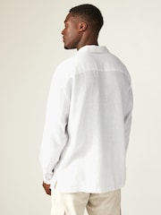 White Linen Blend Long Sleeve Kaftan Shirt - Image 3 of 8