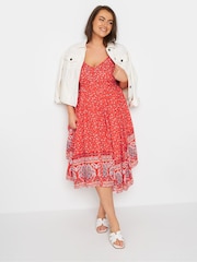Yours Curve Red Hanky Hem Border Dress - Image 2 of 6