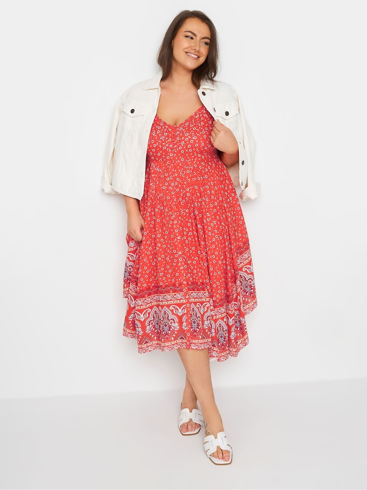 Yours Curve Red Hanky Hem Border Dress - Image 2 of 6