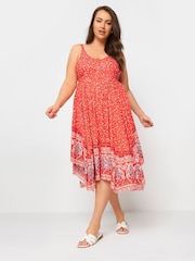 Yours Curve Red Hanky Hem Border Dress - Image 3 of 6