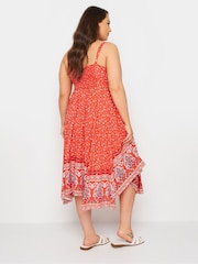 Yours Curve Red Hanky Hem Border Dress - Image 4 of 6