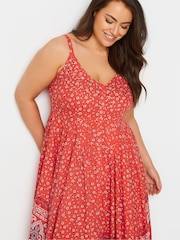 Yours Curve Red Hanky Hem Border Dress - Image 5 of 6