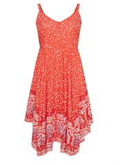 Yours Curve Red Hanky Hem Border Dress - Image 6 of 6