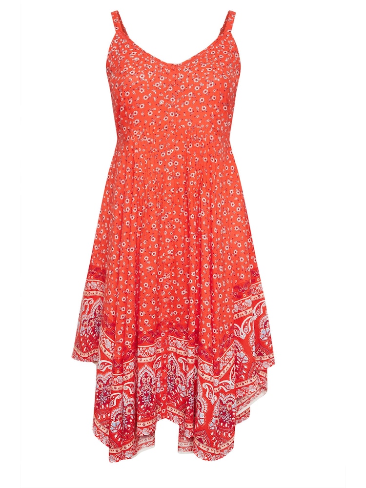Yours Curve Red Hanky Hem Border Dress - Image 6 of 6