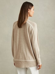 Reiss Neutral/White Abi Wool Blend Contrast Tipped Cardigan with Cashmere - Image 5 of 6