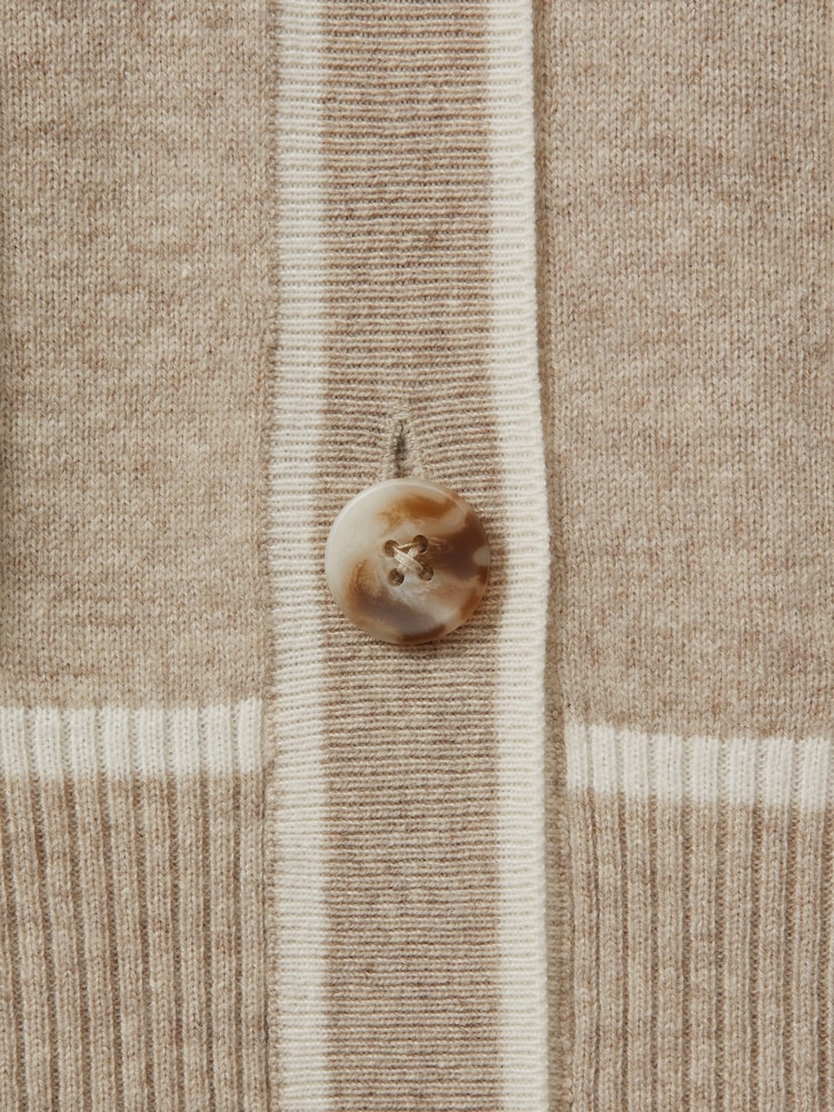 Reiss Neutral/White Abi Wool Blend Contrast Tipped Cardigan with Cashmere - Image 6 of 6