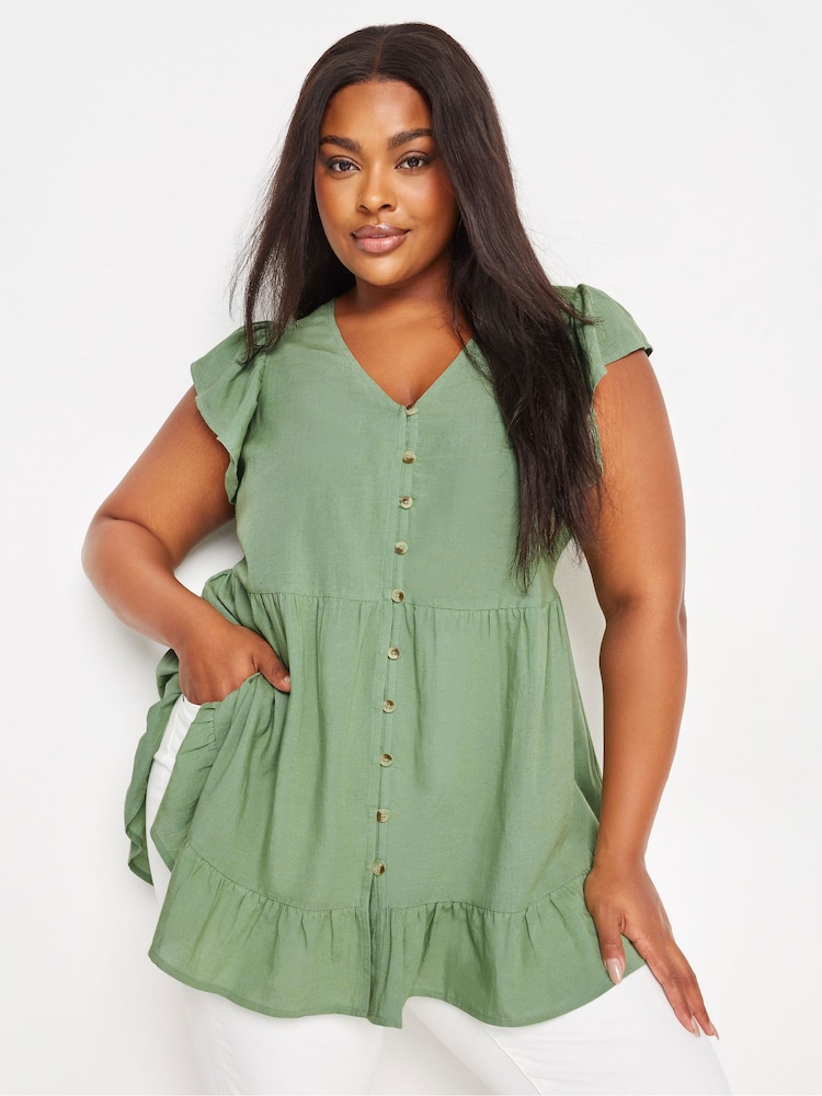 Yours Curve Green Boho Blouse With Linen - Image 1 of 6 Yours Curve Green Boho Blouse With Linen - Image 1 of 6