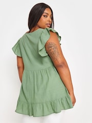 Yours Curve Green Boho Blouse With Linen - Image 3 of 6