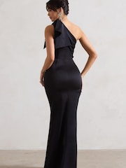 Club L London Black Lady Satin Asymmetric Maxi Dress With Bow - Image 5 of 5