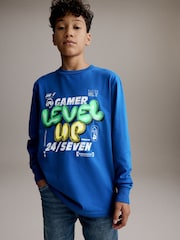 Cobalt Blue Relaxed Fit Long Sleeve Graphic T-Shirt (3-16yrs) - Image 1 of 8