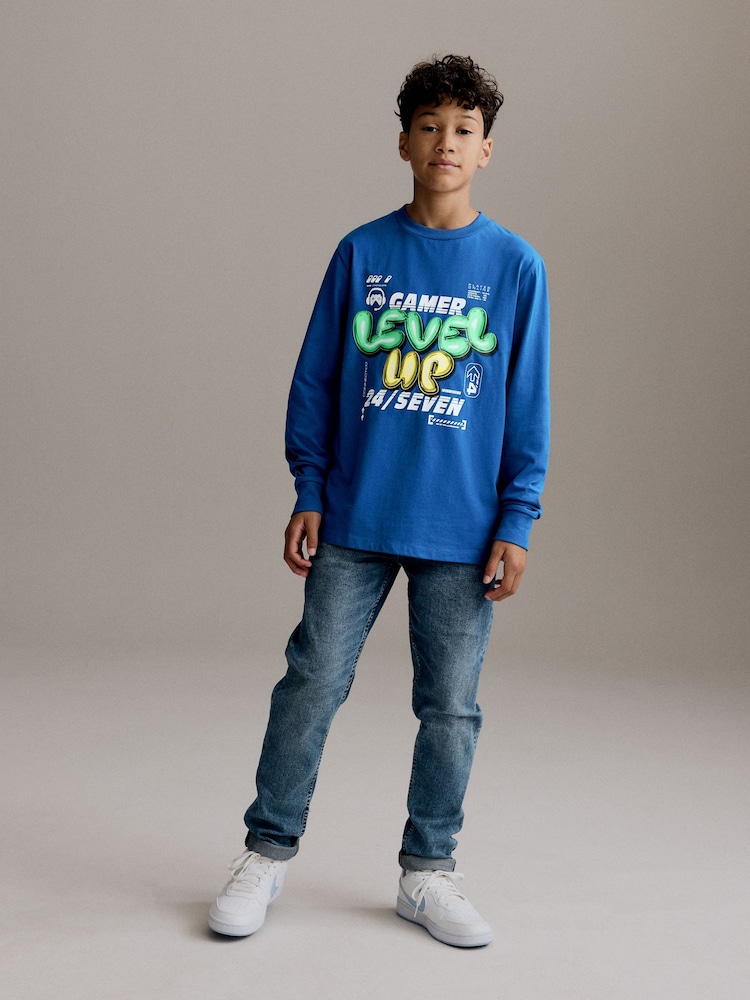 Cobalt Blue Relaxed Fit Long Sleeve Graphic T-Shirt (3-16yrs) - Image 2 of 8