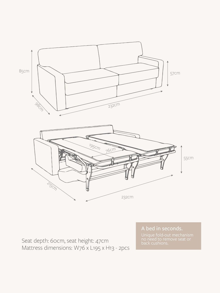 Jay-Be Luxe Velvet Cedar Mink Brown Linea 4 Seater Sofa Bed - Image 6 of 6
