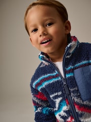 Navy Blue Patterned Zip Through Fleece (3mths-7yrs) - Image 4 of 9